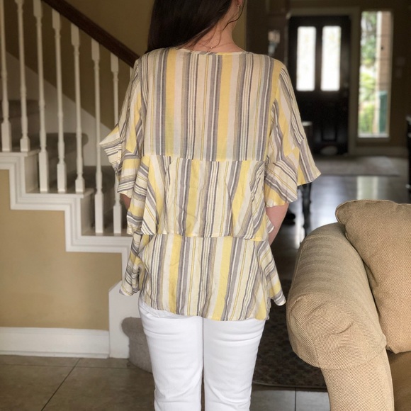 Yellow Striped Ruffle Top - Picture 6 of 7